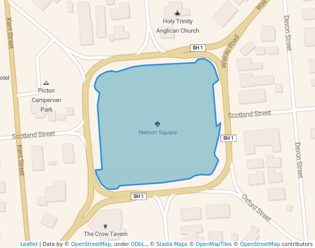 walking in Nelson Square map in Picton