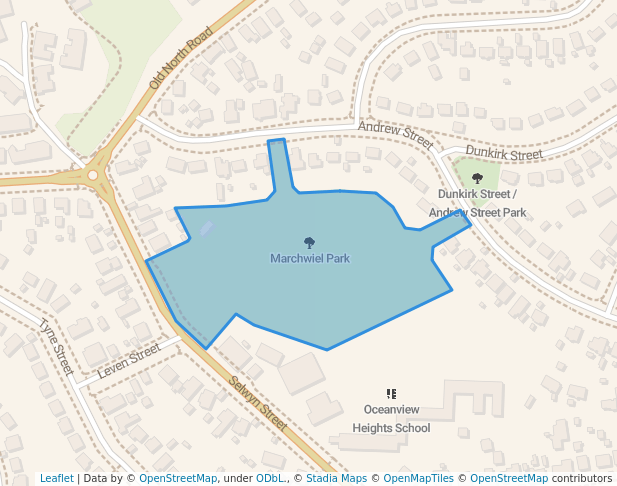 walking in Marchwiel Park map in Timaru