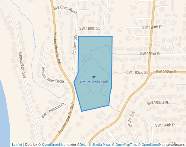 walking in Nature Trails Park map in Normandy Park