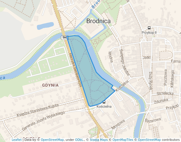 walking in Park Jana Pawła II map in Brodnica