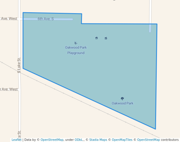 walking in Oakwood Park map in Lake Mills