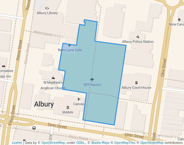 walking in QEII Square map in Albury