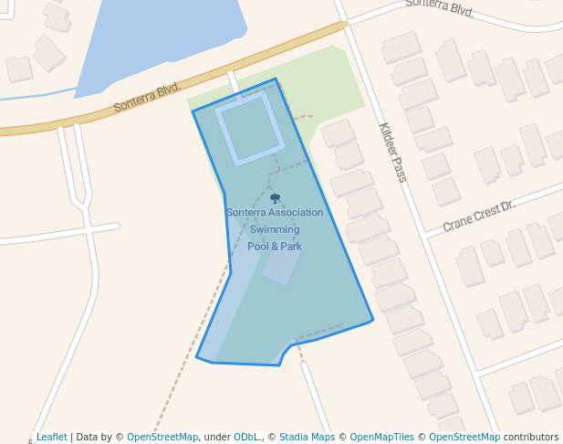 walking in Sonterra Association Swimming Pool & Park map in Jarrell