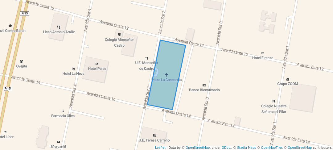 walking in Plaza La Concordia map in Caracas