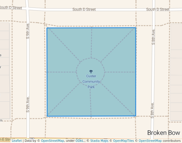 walking in Custer Community Park map in Broken Bow