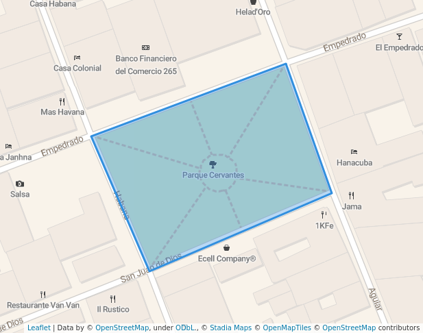 walking in Parque "Cervantes (San Juan de Dios)" map in La Habana