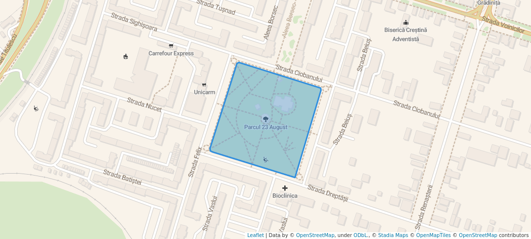 walking in Parcul 23 August map in Arad
