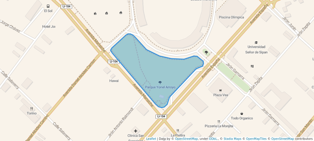 walking in Parque Yonel Arroyo map in Trujillo