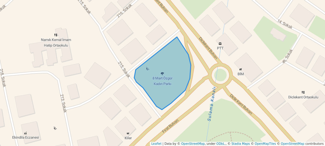 walking in 8 Mart Özgür Kadın Parkı map in Diyarbakır