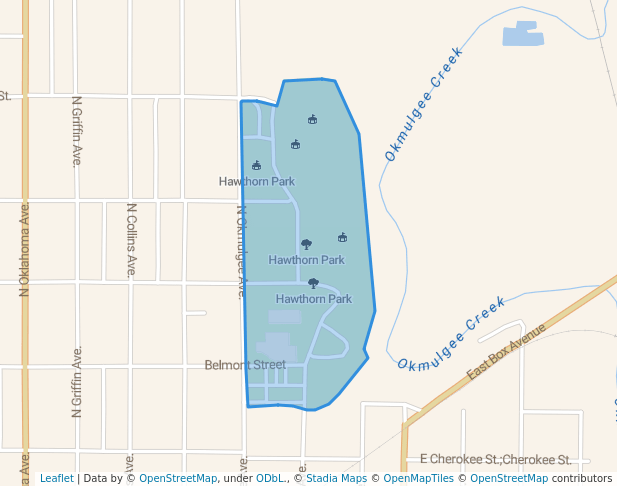 walking in Hawthorn Park map in Okmulgee