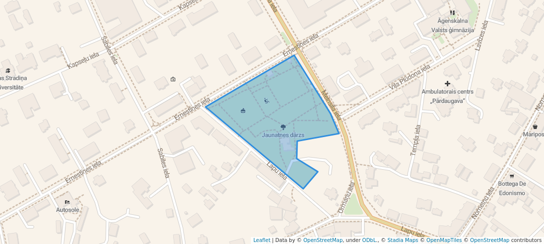 walking in Jaunatnes dārzs map in Rīga