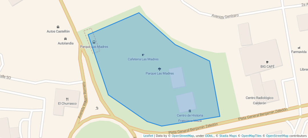 walking in Parque Las Madres map in Managua