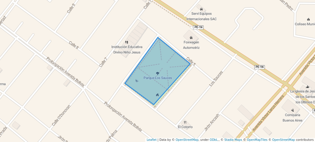 walking in Parque Los Sauces map in Víctor Larco Herrera