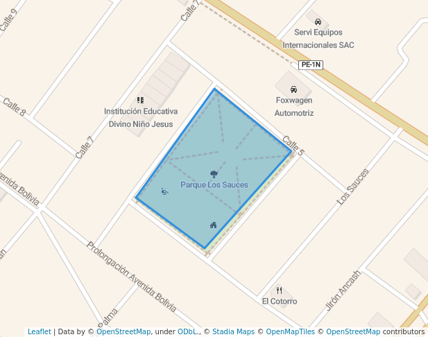 walking in Parque Los Sauces map in Víctor Larco Herrera