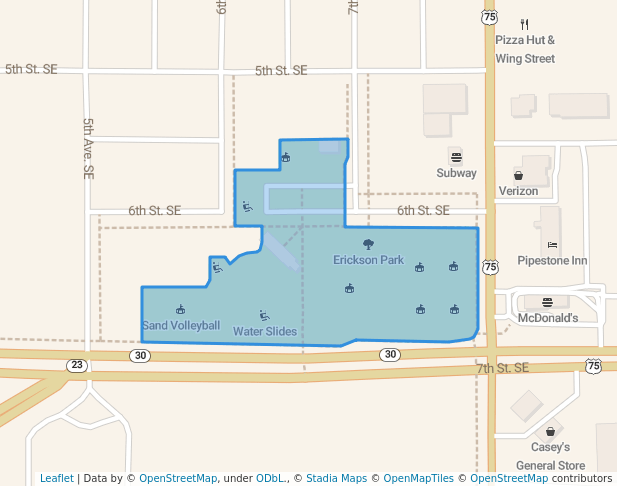 walking in Erickson Park map in Pipestone