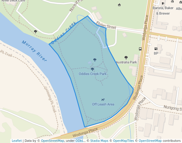 walking in Oddies Creek Park map in South Albury