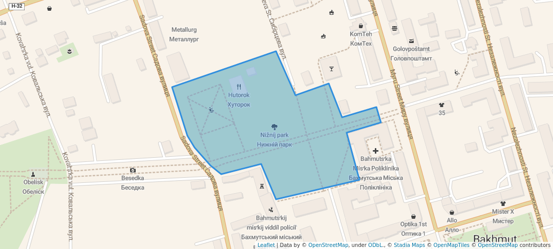 walking in Нижній парк map in Artemivs'k