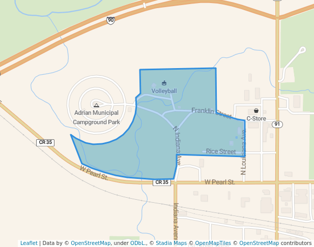 walking in Lower Park map in Adrian