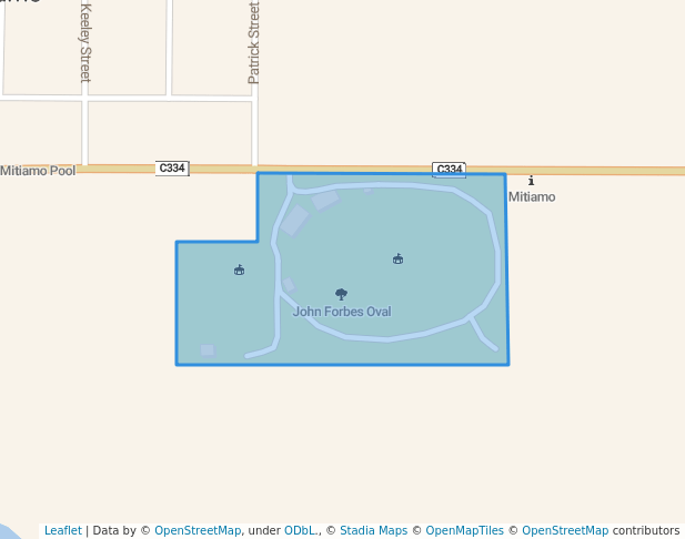 walking in John Forbes Oval map in Mitiamo