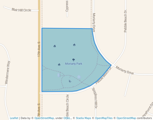 walking in Moriarty Park map in Brookings