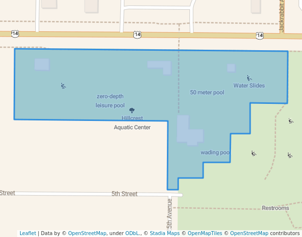 walking in Hillcrest Aquatic Center map in Brookings