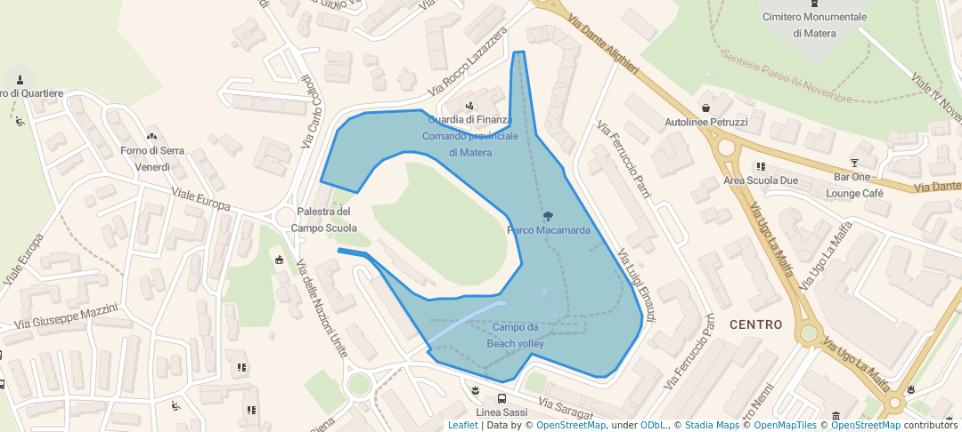 walking in Parco Macamarda map in Matera