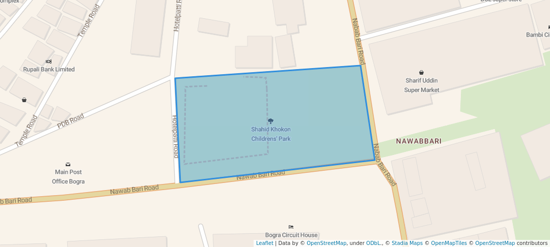 walking in Shahid Khokon Childrens' Park map in Bogra