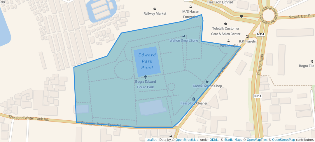 walking in Bogra Edward Pouro Park map in Bogura