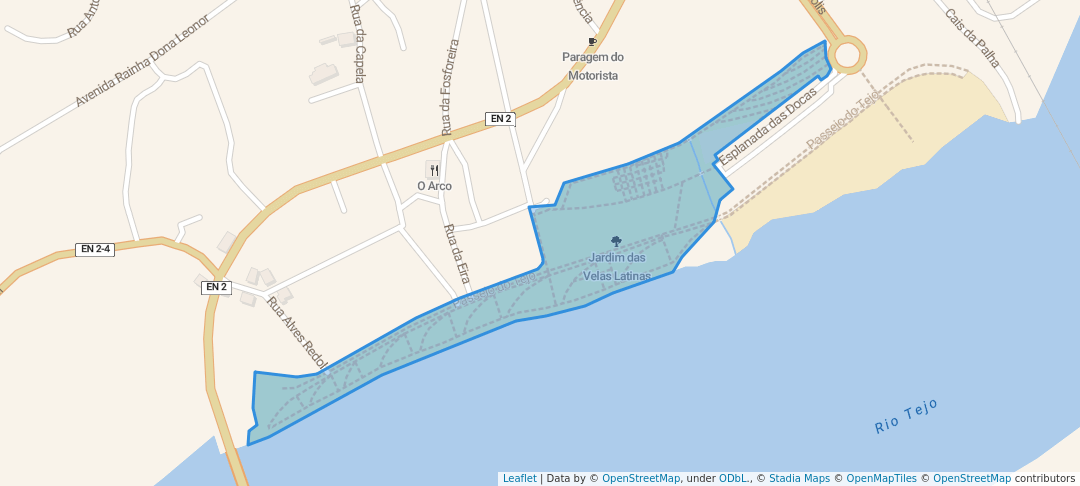 walking in Jardim das Velas Latinas map in Abrantes