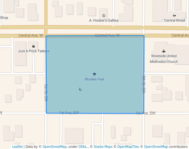 walking in Rhodes Park map in Great Falls