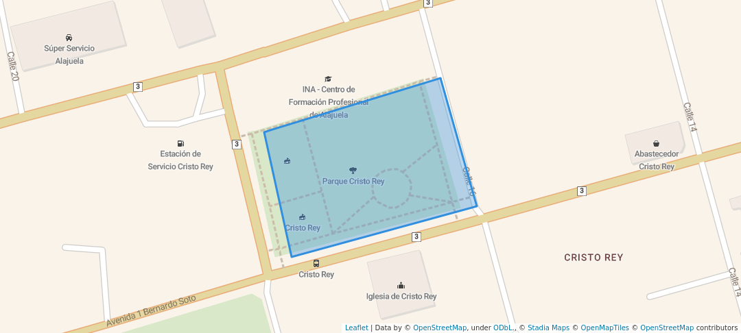 walking in Parque Cristo Rey map in Alajuela