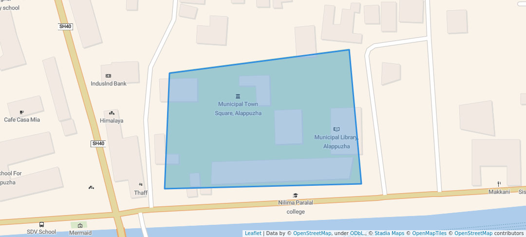 walking in Muncipal Town Square map in Alappuzha