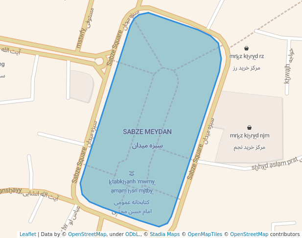 walking in Sabzeh meydan Park map in Rasht