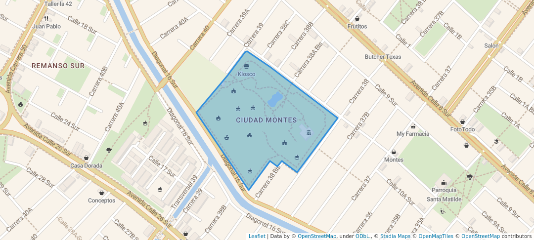 walking in Parque Ciudad Montes map in Bogotá