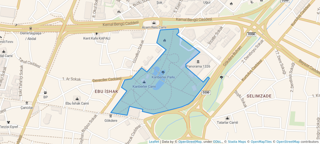 walking in Kanberler Parkı map in Bursa