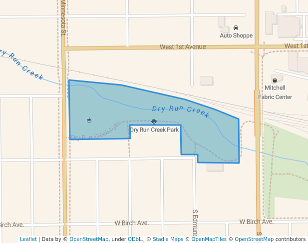 walking in Dry Run Creek Park map in Mitchell