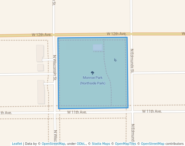 walking in Monroe Park (Northside Park) map in Mitchell