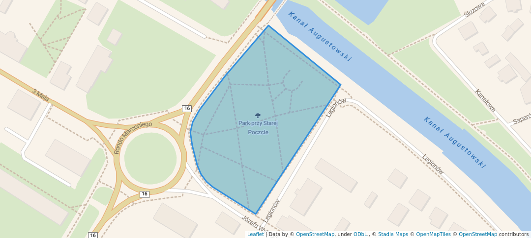 walking in Park przy Starej Poczcie map in Augustów