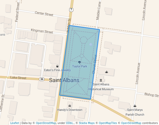 walking in Taylor Park map in Saint Albans City