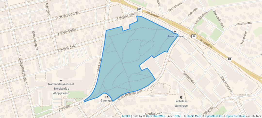 walking in Rensåsparken map in Bodø