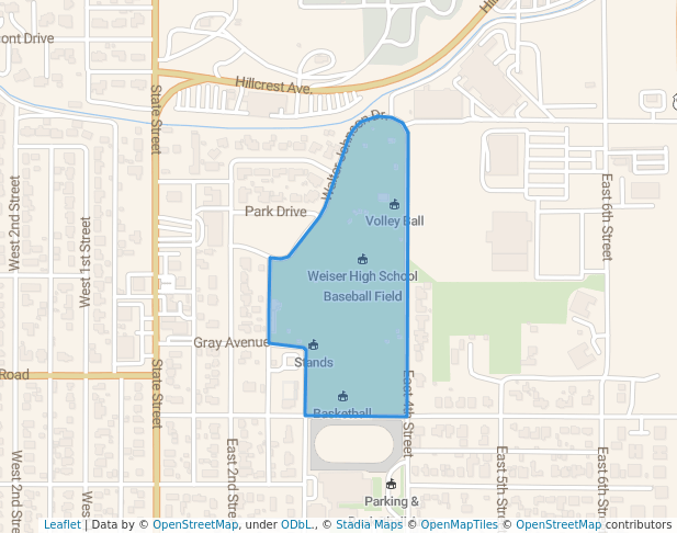 walking in Memorial Park map in Weiser