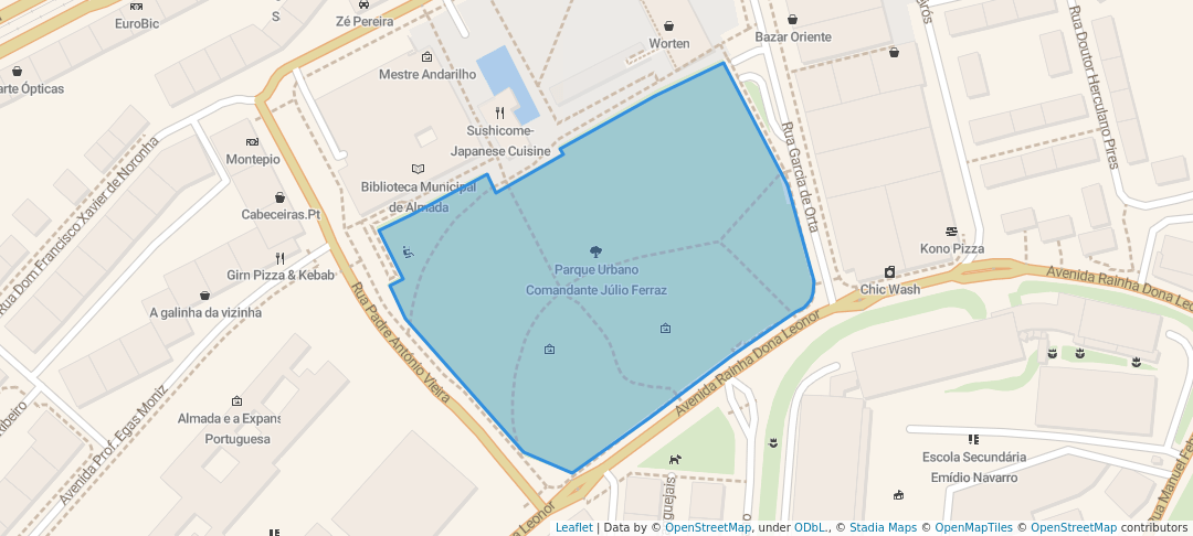 walking in Parque Urbano Comandante Júlio Ferraz map in Almada