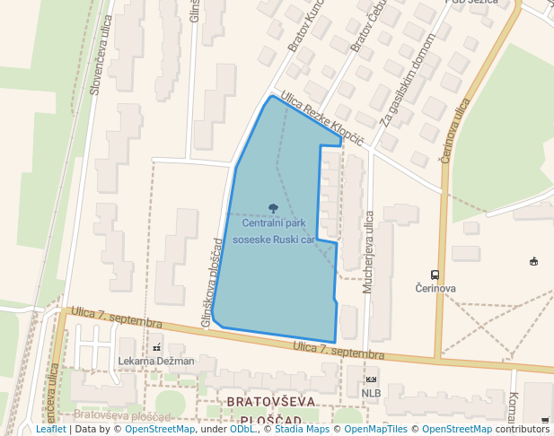 walking in Centralni park soseske Ruski car map in Ljubljana