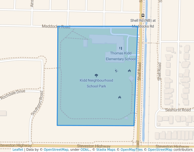 walking in Kidd Neighbourhood School Park map in Richmond