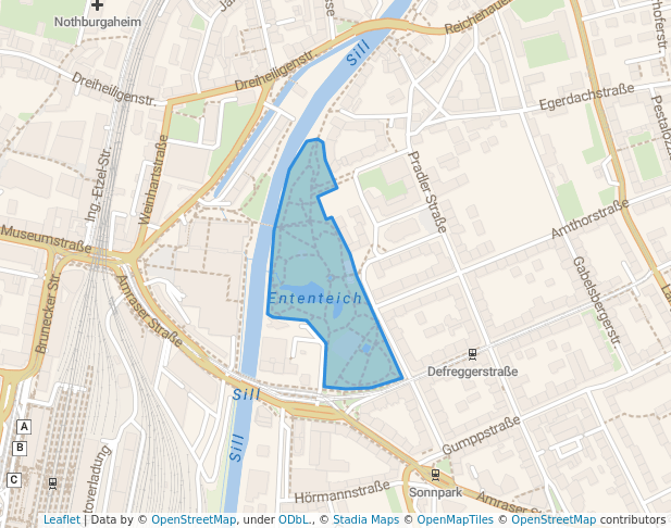 walking in Stadtpark Rapoldi map in Innsbruck