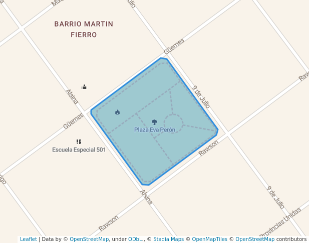 Plaza Eva Perón in Roque Pérez | Map and Routes