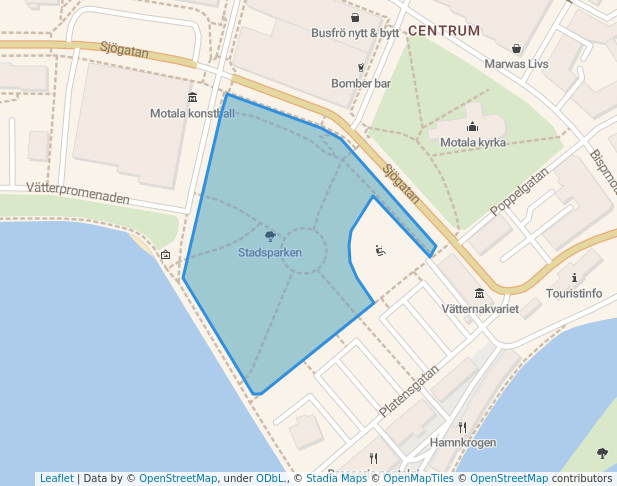 walking in Stadsparken map in Motala