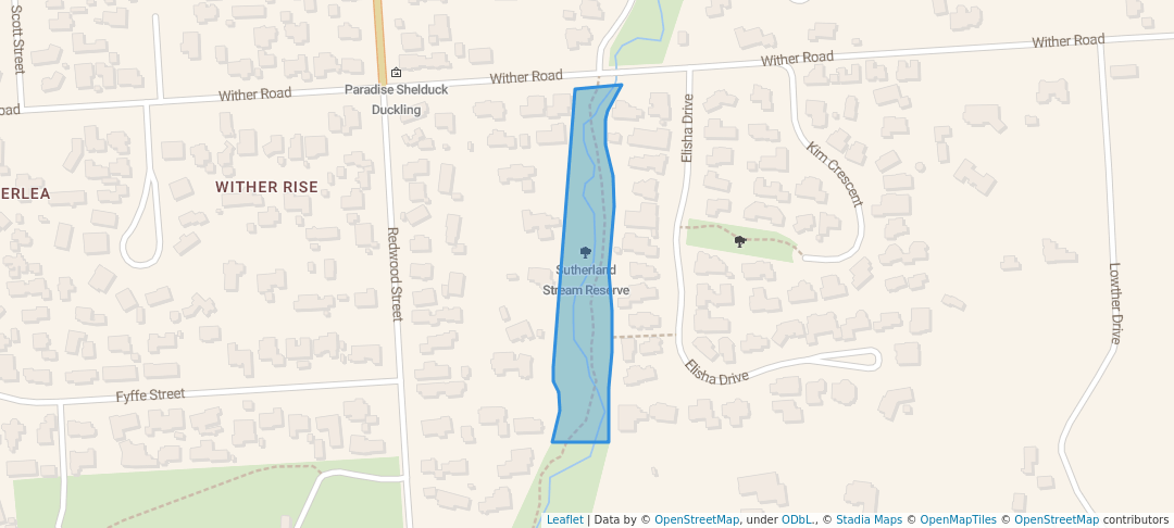 walking in Sutherland Stream Reserve map in Blenheim