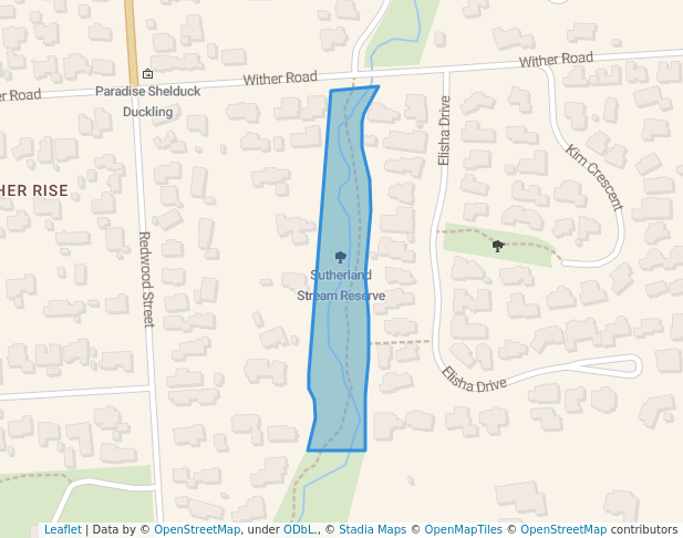 walking in Sutherland Stream Reserve map in Blenheim