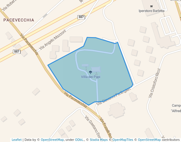 walking in Villa dei Papi map in Benevento